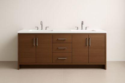 Mobiletto da Bagno Doppio Lavabo in Legno con Piano in Ceramica L 160 cm Marrone-Lenorivlo