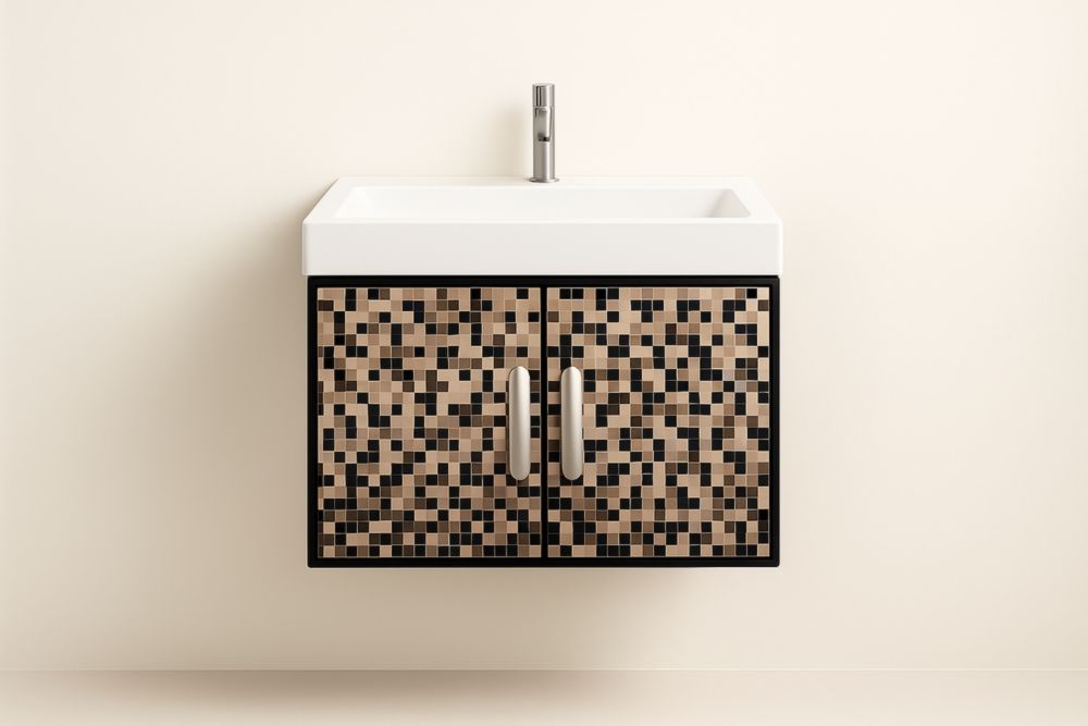 Lavabo rettangolare pensile con mobile in ceramica e mosaico 60x45x40 cm-Lenorivlo