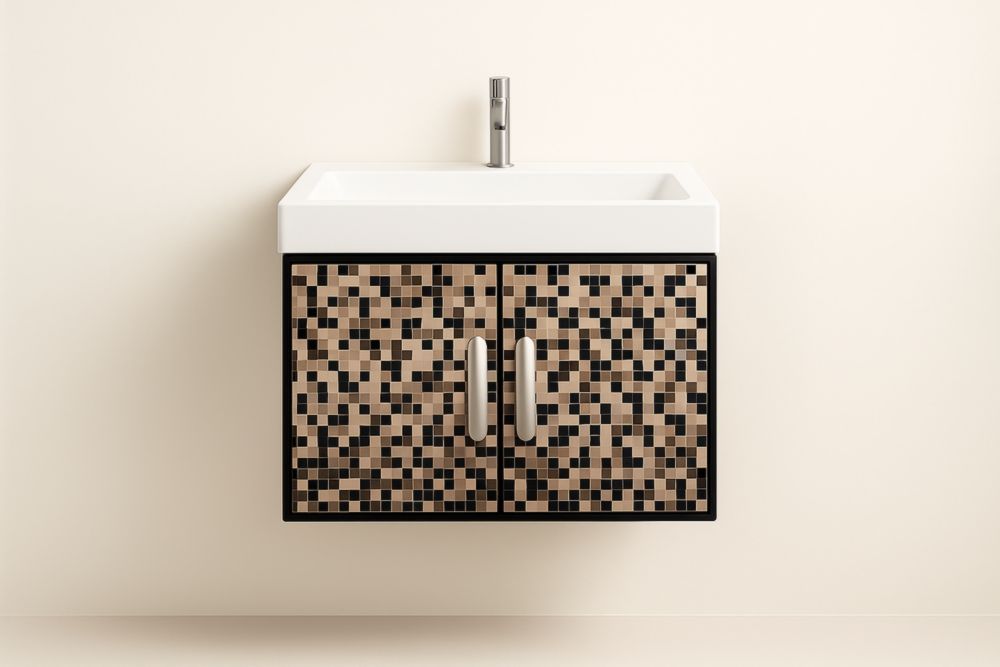 Lavabo rettangolare pensile con mobile in ceramica e mosaico 60x45x40 cm-Lenorivlo