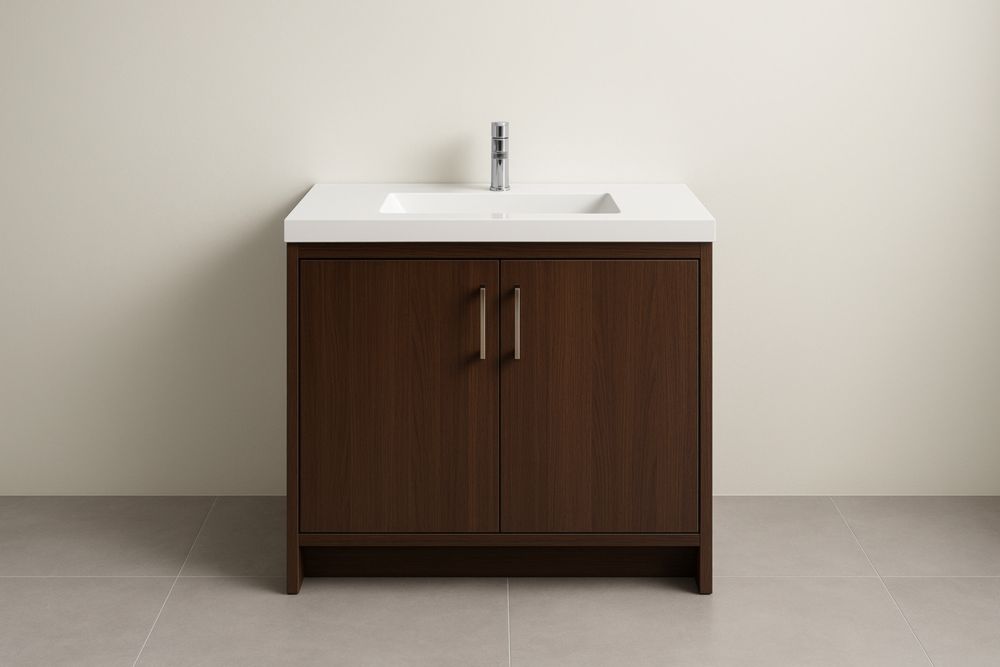 Mobile Bagno con Lavabo Rettangolare MDF e Top in Ceramica Marrone 80x55x85 cm-Lenorivlo