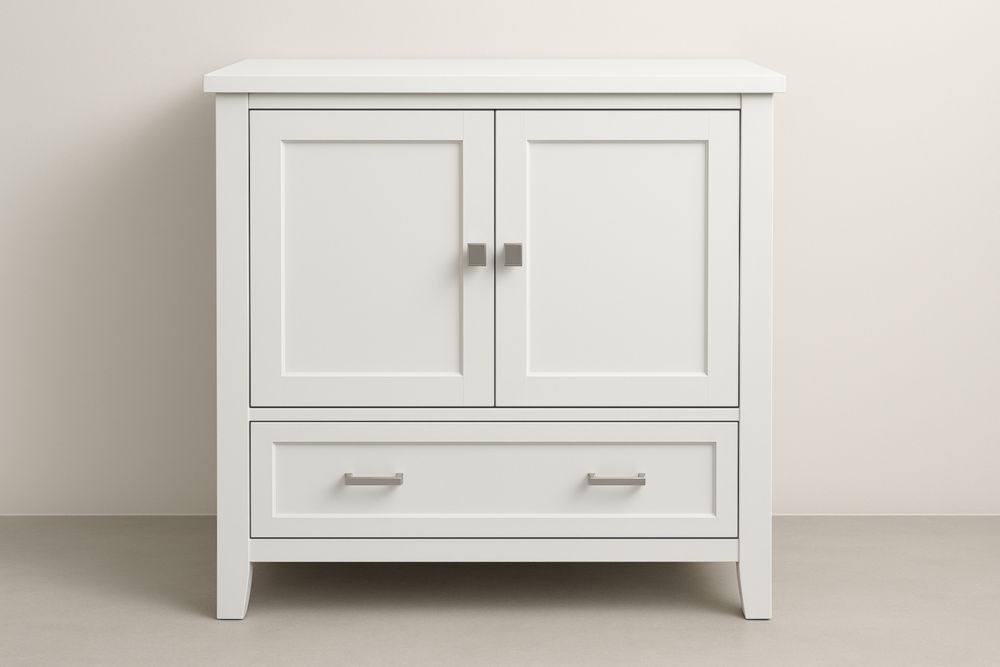 Mobiletto bianco con due ante e cassetto in MDF-Lenorivlo