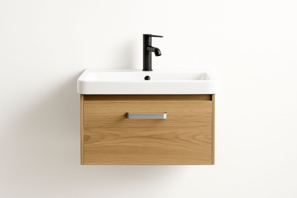 Lavabo a Muro con Cassetto in MDF e Ceramica Bianco 60x45x50 cm-Lenorivlo
