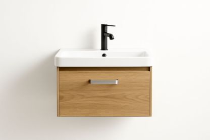 Lavabo a Muro con Cassetto in MDF e Ceramica Bianco 60x45x50 cm-Lenorivlo