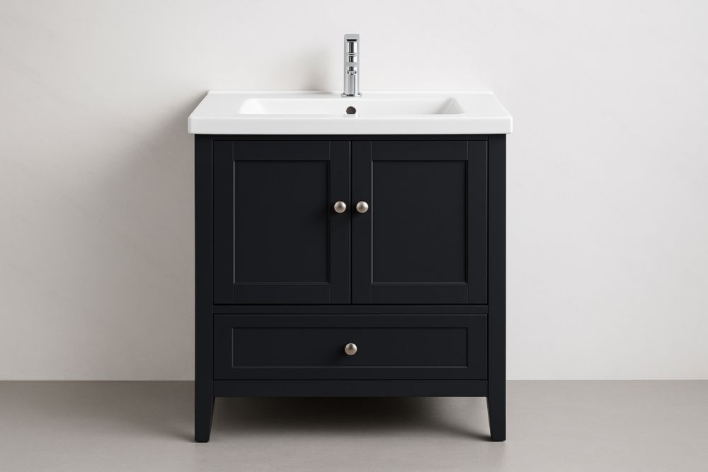 Mobile da Bagno con Lavabo in Ceramica Nero MDF-Lenorivlo