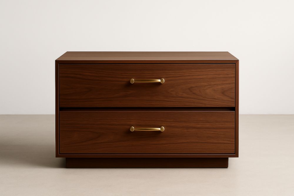 Cassettiera in Legno di Noce con 2 Cassetti e Maniglie in Ottone-Lenorivlo