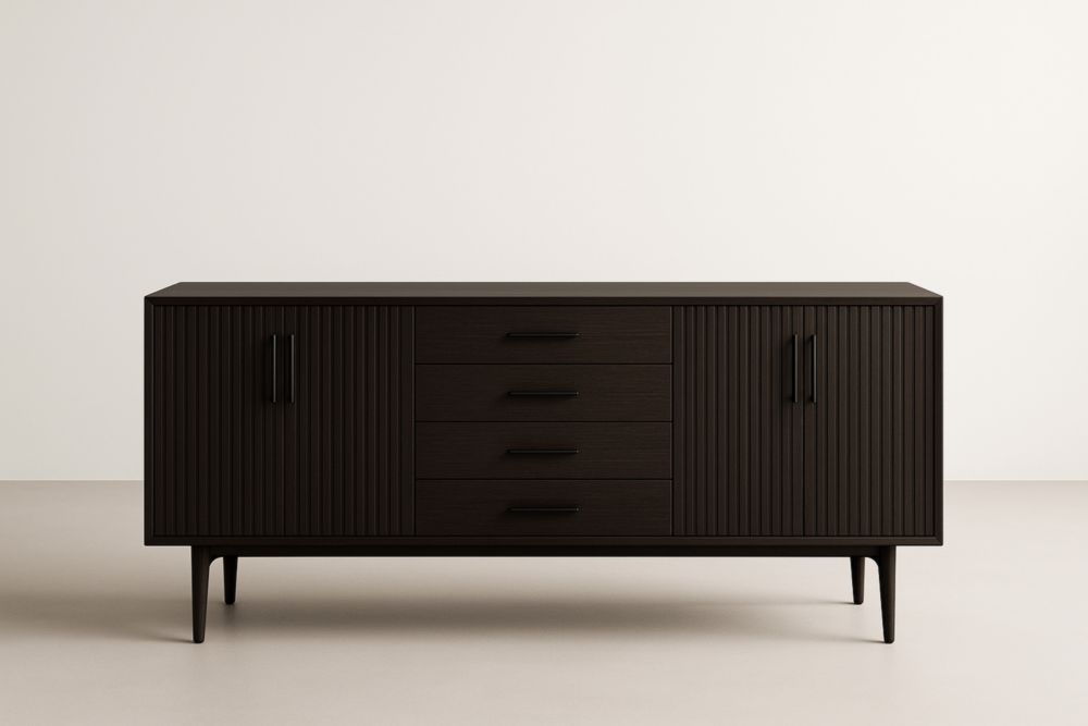 Credenza Rettangolare in Legno Wengé con Ante e Cassetti-Lenorivlo