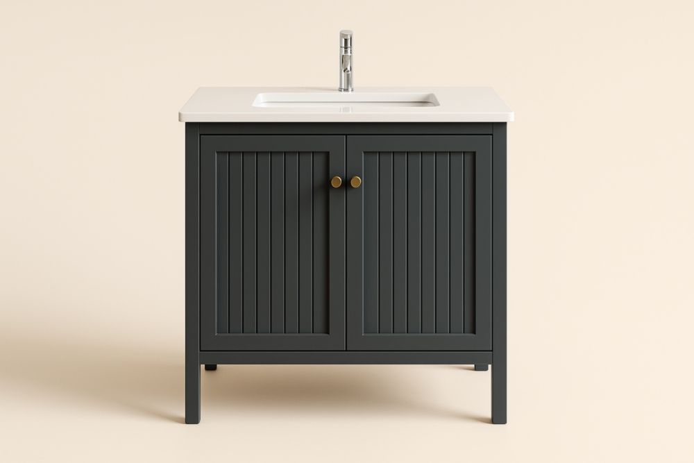 Mobile da bagno in legno nero con lavabo in ceramica-Lenorivlo