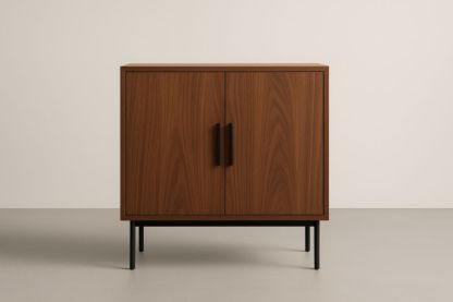 Credenza rettangolare in legno e metallo, marrone e nero, 90x80x40cm-Lenorivlo