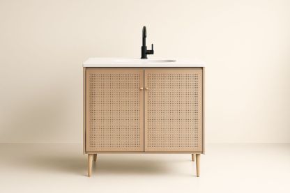 Mobile Bagno Rettangolare 80x45x85 cm in MDF Rattan Bianco/Naturale-Lenorivlo