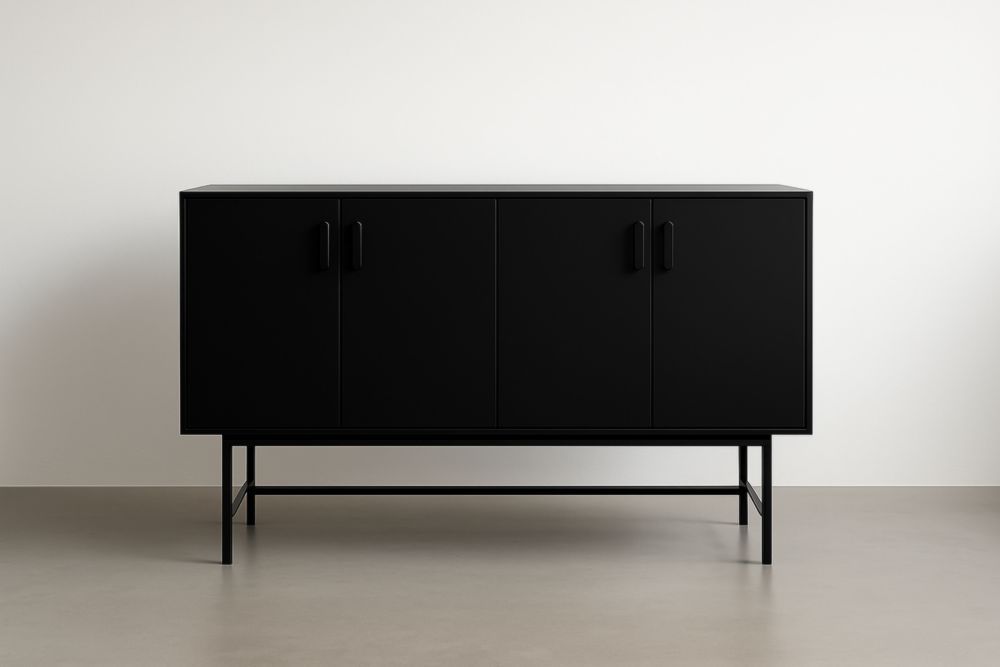 Credenza moderna in metallo e legno nero con 4 ante-Lenorivlo
