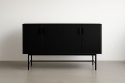 Credenza moderna in metallo e legno nero con 4 ante-Lenorivlo