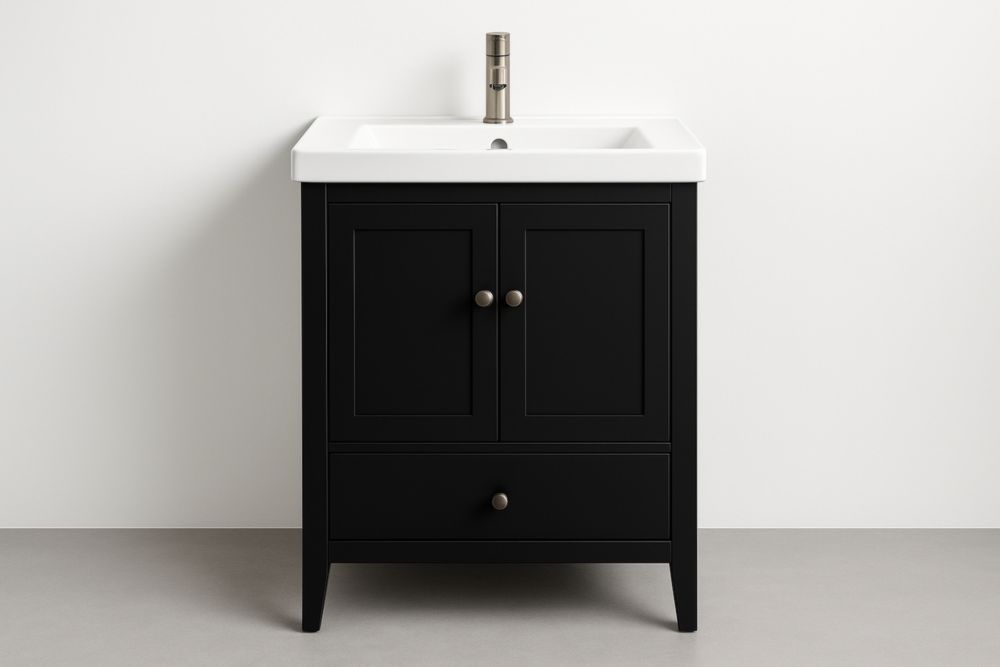 Mobile da Bagno in Legno Ingegnerizzato con Lavabo in Ceramica Nero 81x60x46cm-Lenorivlo