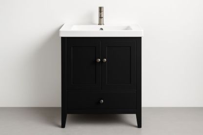 Mobile da Bagno in Legno Ingegnerizzato con Lavabo in Ceramica Nero 81x60x46cm-Lenorivlo