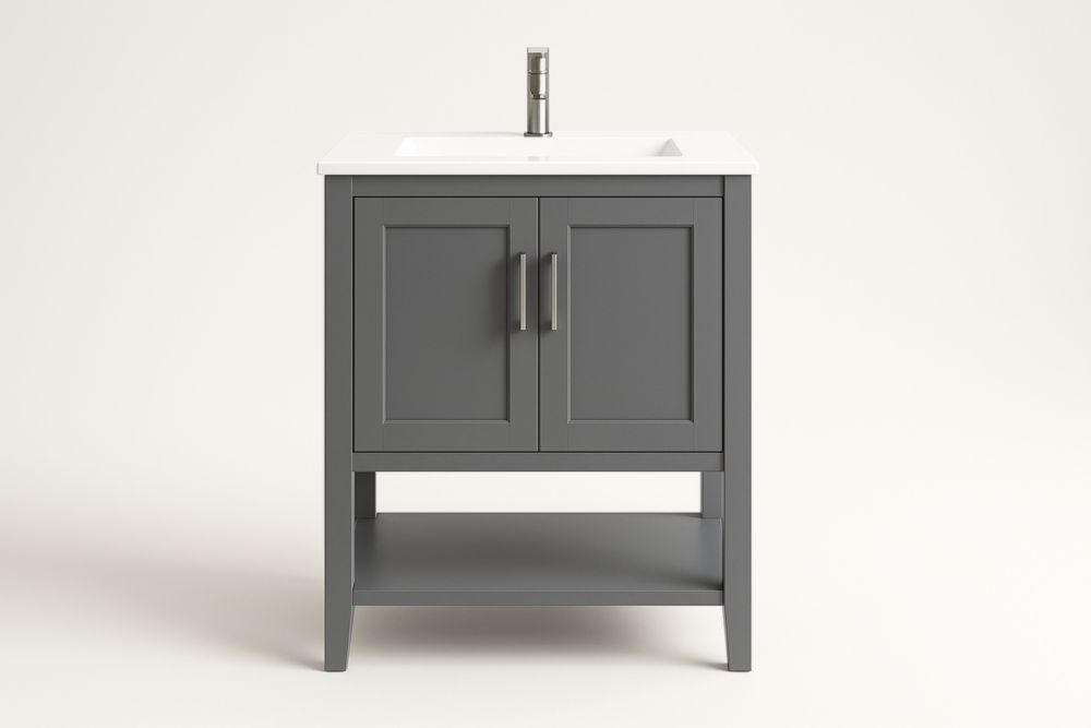 Mobile Lavabo Bagno Larghezza 60 cm Grigio MDF con Lavabo in Ceramica-Lenorivlo