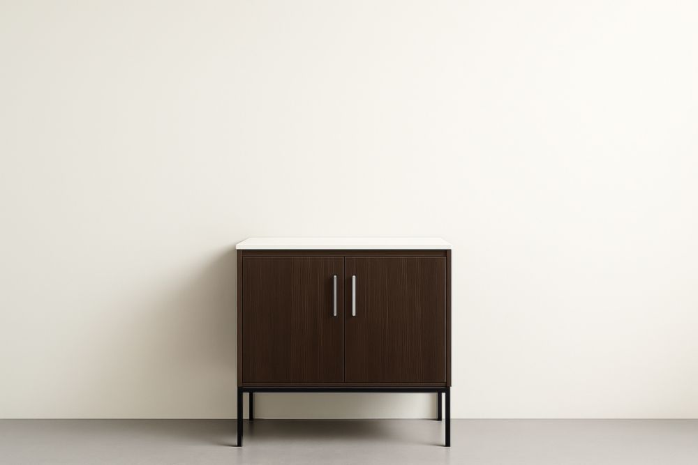 Credenza in legno e metallo marrone con piano bianco 80x40x90 cm-Lenorivlo