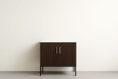 Credenza in legno e metallo marrone con piano bianco 80x40x90 cm-Lenorivlo