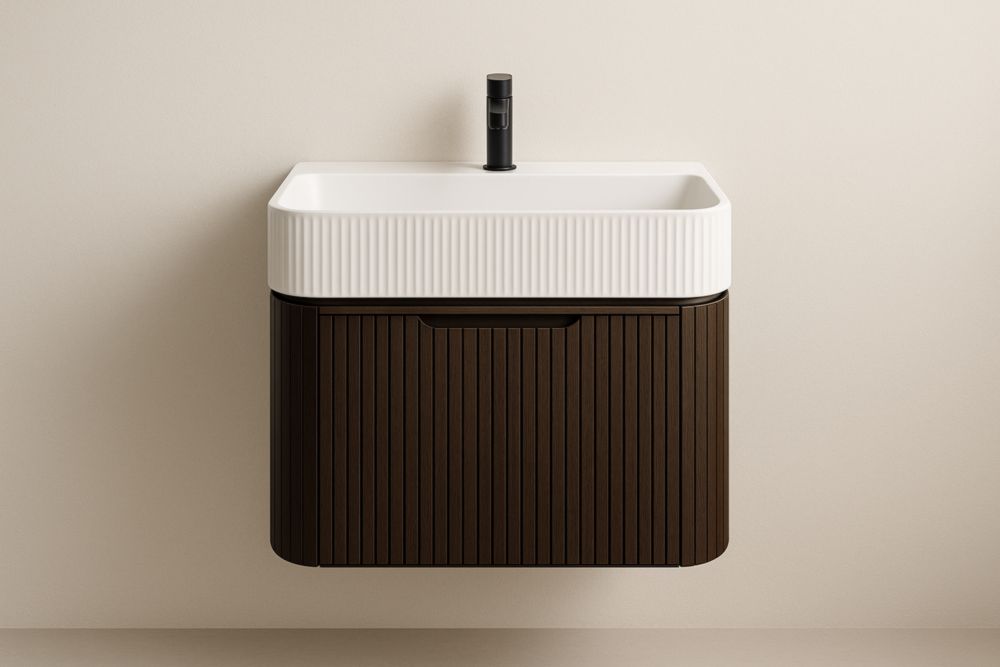 Mobile da Parete con Lavabo Rettangolare Ceramica Marrone Scuro 50x40x60 cm-Lenorivlo