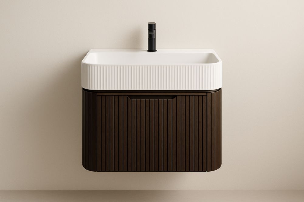 Mobile da Parete con Lavabo Rettangolare Ceramica Marrone Scuro 50x40x60 cm-Lenorivlo