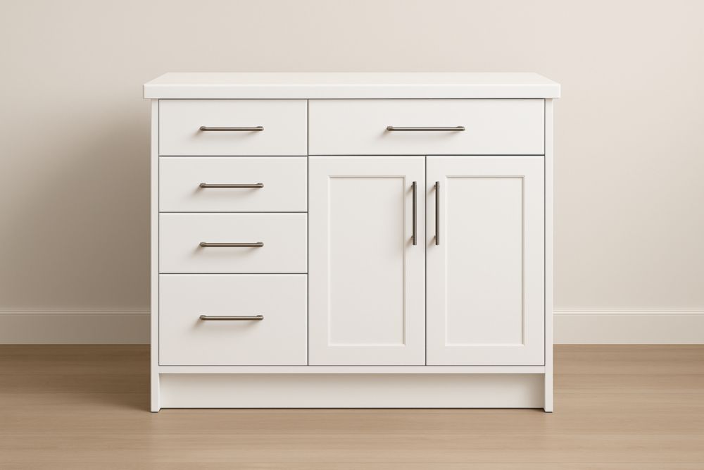 Cassettiera in Legno MDF con 5 Cassetti e 2 Ante Bianco-Lenorivlo