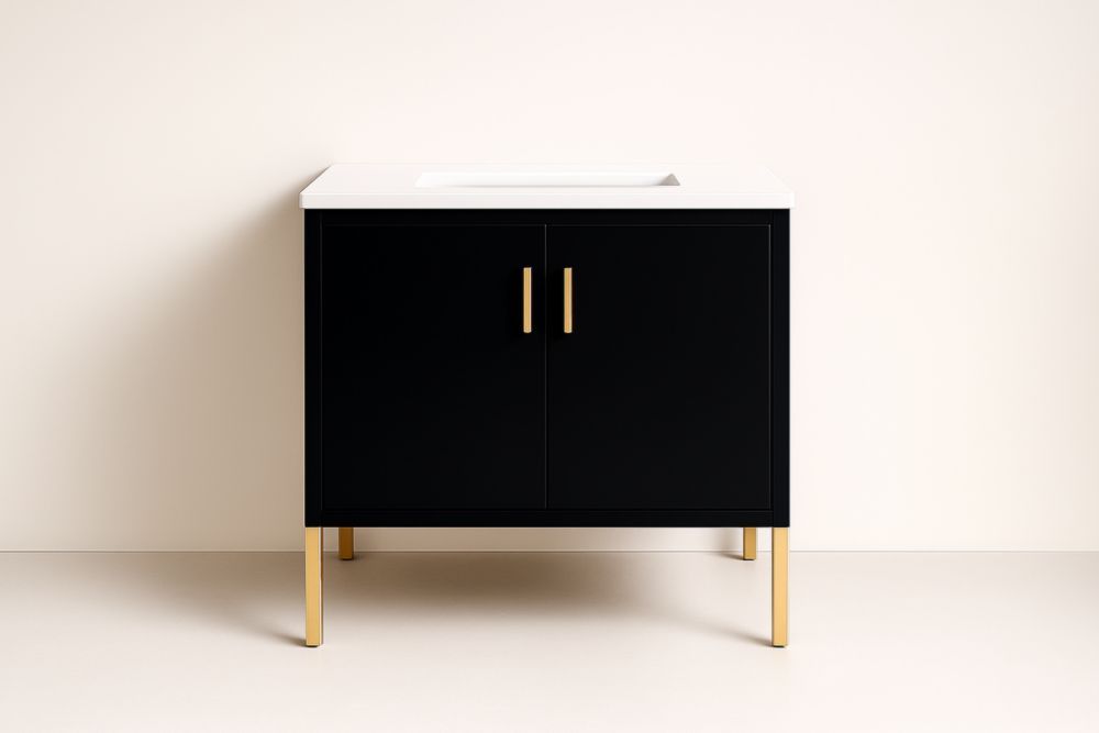 Mobile bagno nero e oro con lavabo in ceramica 80x45x85 cm-Lenorivlo