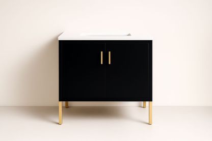 Mobile bagno nero e oro con lavabo in ceramica 80x45x85 cm-Lenorivlo