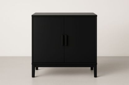 Credenza a Due Ante in Legno MDF Nero Opaco 80x75x40 cm-Lenorivlo