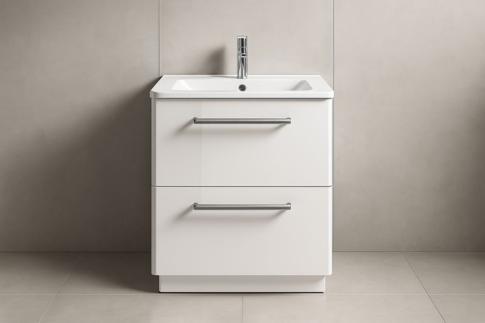 Mobile bagno con lavabo ceramico bianco larghezza 80 cm-Lenorivlo