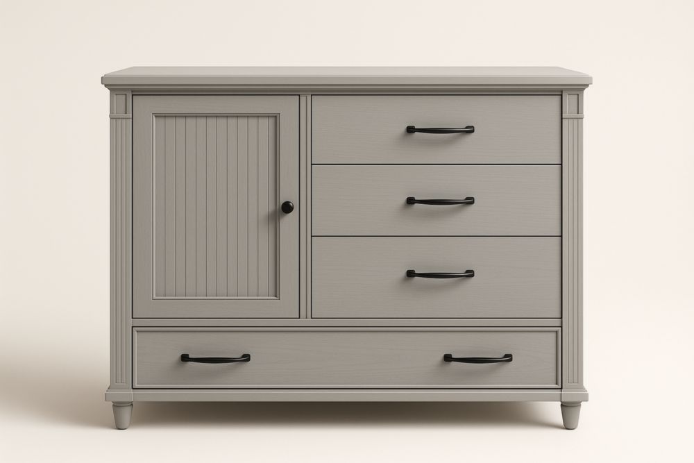 Cassettiera 4 Cassetti e 1 Anta in Legno Grigio-Lenorivlo