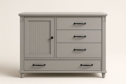 Cassettiera 4 Cassetti e 1 Anta in Legno Grigio-Lenorivlo