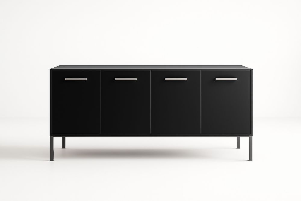 Credenza in legno e metallo con 4 ante nere-Lenorivlo