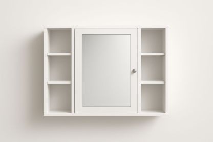 Armadio a Parete in Melamina con Porta a Specchio e Ripiani Regolabili Bianco-Lenorivlo