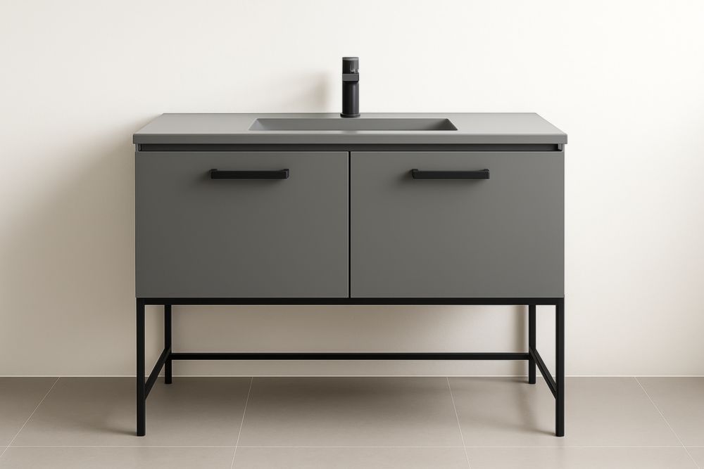 Mobile da bagno in MDF grigio con lavandino in resina 80x45x85 cm-Lenorivlo