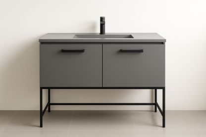 Mobile da bagno in MDF grigio con lavandino in resina 80x45x85 cm-Lenorivlo