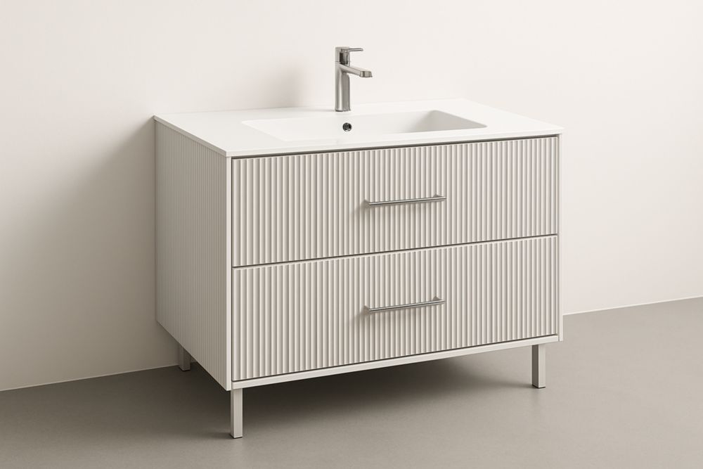 Armadio da Bagno Bianco con Lavabo in Ceramica-Lenorivlo