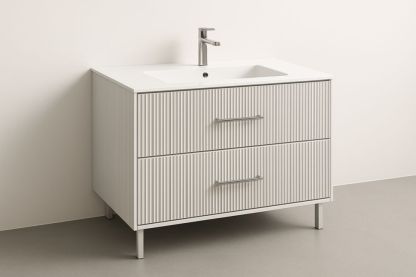 Armadio da Bagno Bianco con Lavabo in Ceramica-Lenorivlo