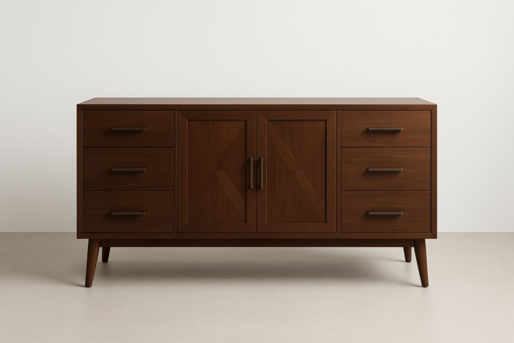 Mobiletto in Legno Massello con 6 Cassetti e 2 Ante Marrone-Lenorivlo