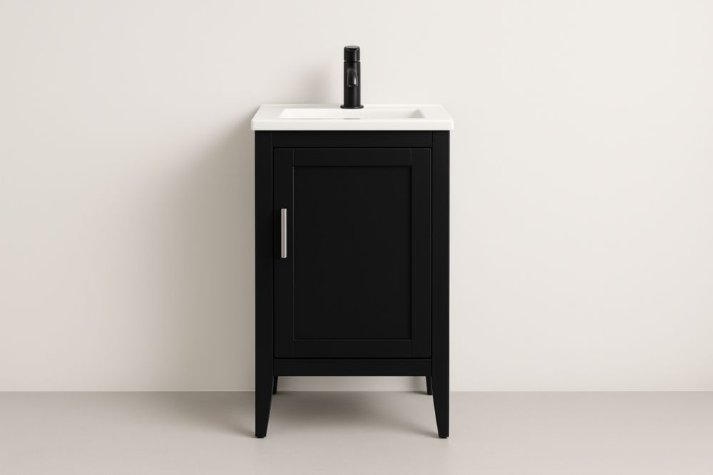 Mobile bagno nero con lavabo in ceramica rettangolare 60x45x85 cm-Lenorivlo