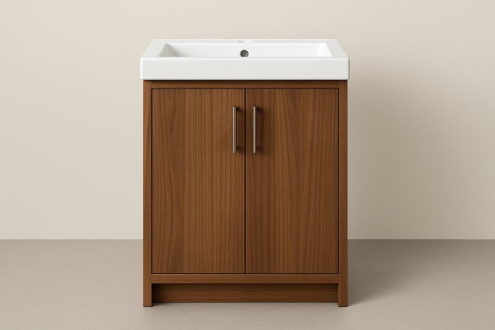 Mobile bagno in legno con lavabo in ceramica Marrone-Lenorivlo