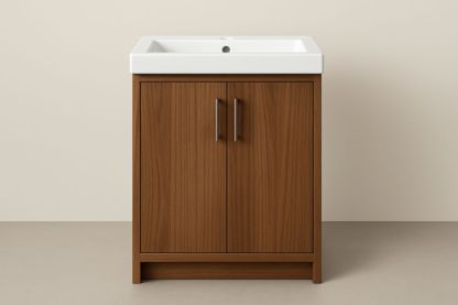 Mobile bagno in legno con lavabo in ceramica Marrone-Lenorivlo