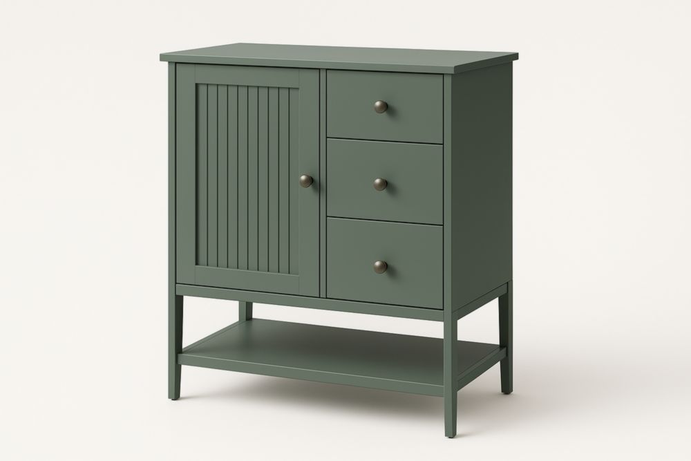 Credenza in Legno Verde Opaco con 3 Cassetti e 1 Anta 80x40x95 cm-Lenorivlo
