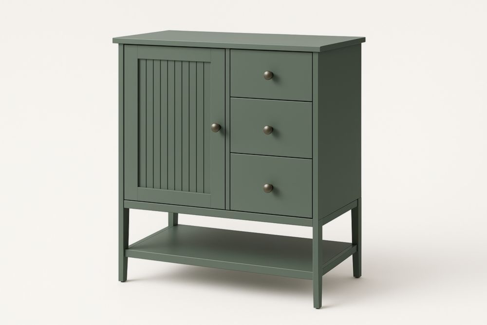 Credenza in Legno Verde Opaco con 3 Cassetti e 1 Anta 80x40x95 cm-Lenorivlo