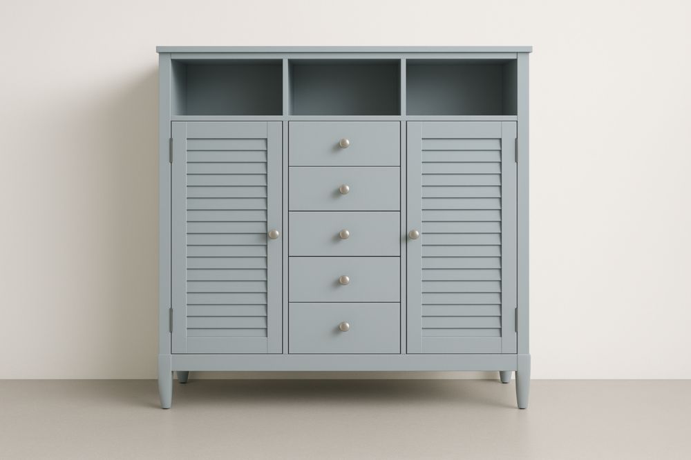 Credenza in MDF Azzurro con Cassetti e Ante-Lenorivlo