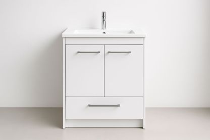 Mobile Bagno in Legno MDF Bianco con Ante e Cassetto 60x45x85 cm-Lenorivlo
