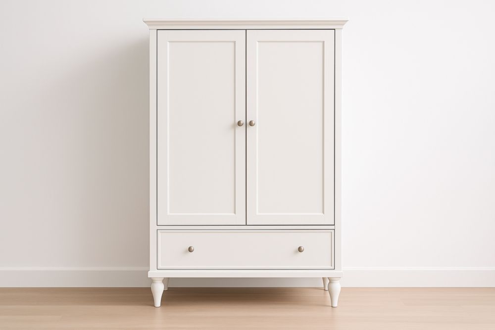 Armadio in Legno Bianco con Due Ante e Cassetto-Lenorivlo