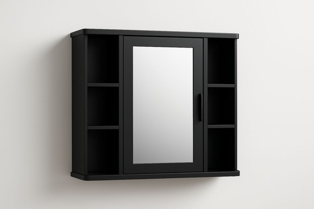 Armadio con Specchio a Parete in MDF Nero-Lenorivlo