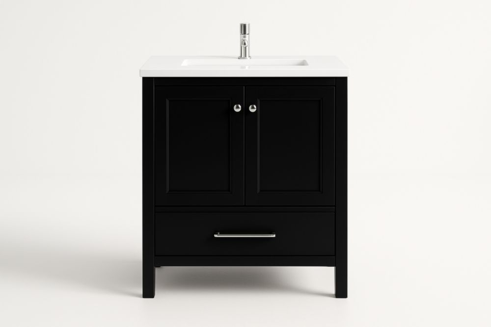 Mobile bagno con lavandino rettangolare in legno nero 85x60x45 cm-Lenorivlo
