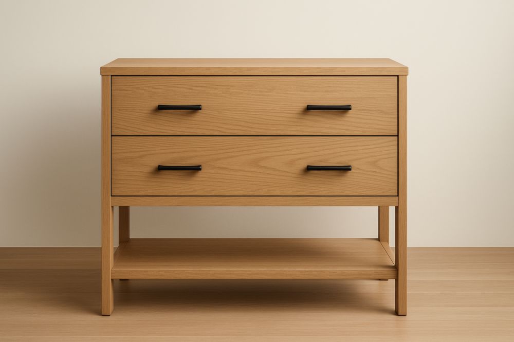 Comodino in Legno di Quercia a 2 Cassetti e Ripiano-Lenorivlo