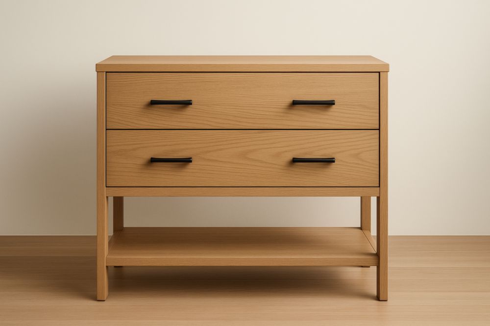 Comodino in Legno di Quercia a 2 Cassetti e Ripiano-Lenorivlo