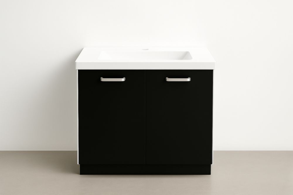 Mobile lavabo rettangolare 80x45x85 cm Nero Bianco in MDF e ceramica-Lenorivlo