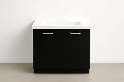 Mobile lavabo rettangolare 80x45x85 cm Nero Bianco in MDF e ceramica-Lenorivlo
